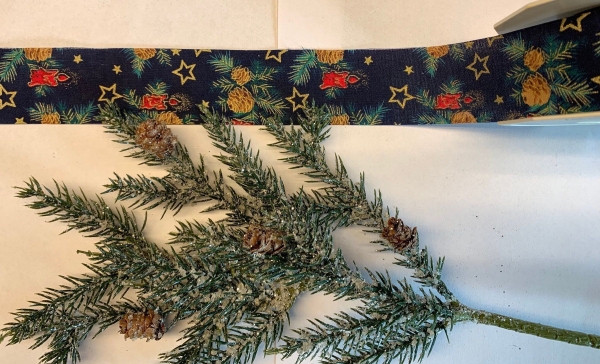 Stoff-Band Weihnachten blau mit Kerzen (Göteburg)